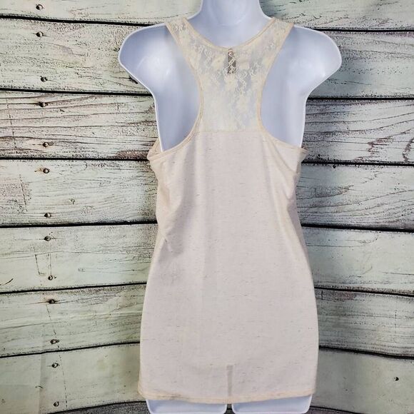 Vanity Women’s Racerback Tank Top Medium Ivory Lace Back Cross Graphic - Picture 3 of 6